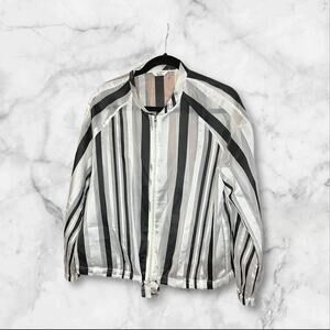 Dalin Black, White and Sheer Striped Zipper Jacket Size Large